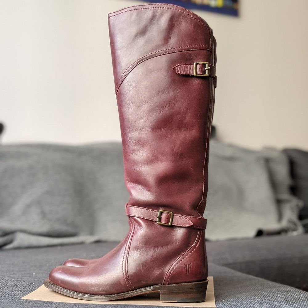 Frye Dorado Tall Leather Boots, Size 6 Bordeaux